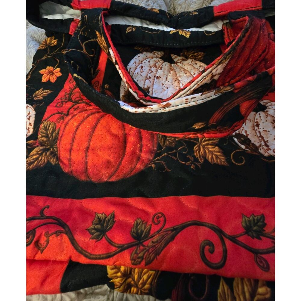 Fall Quilted Colorful Pumpkin Tote Bag 16" x 15" - Picture 6 of 7